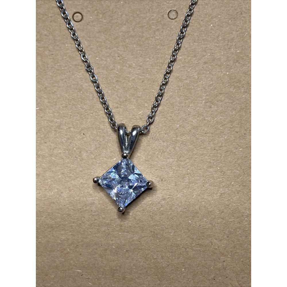 CZ Solitaire Sterling Silver 16" Chain Necklace